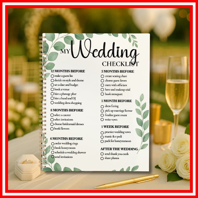 Wedding Checklist Planner Green Eucalyptus Leaves  (Creator Uploaded)