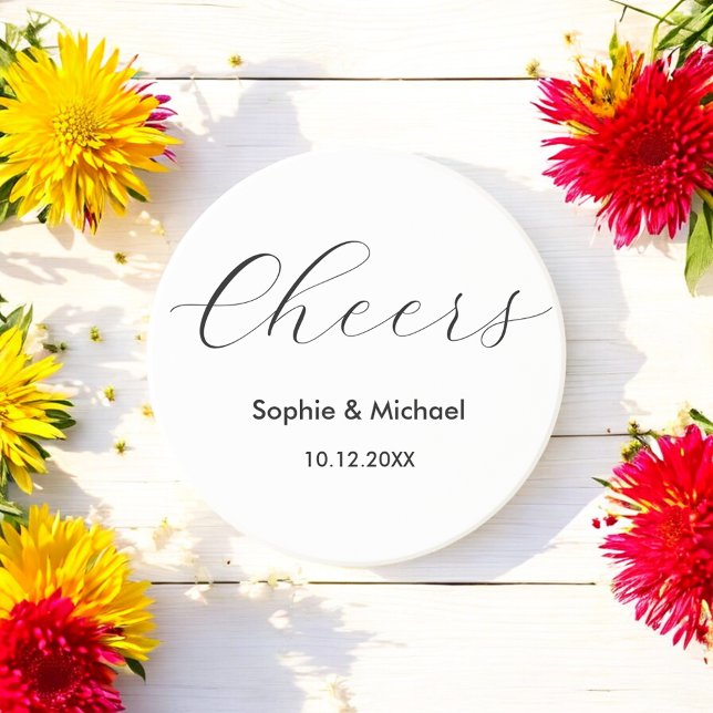 Wedding Cheers Simple Black White Coaster (Creator Uploaded)