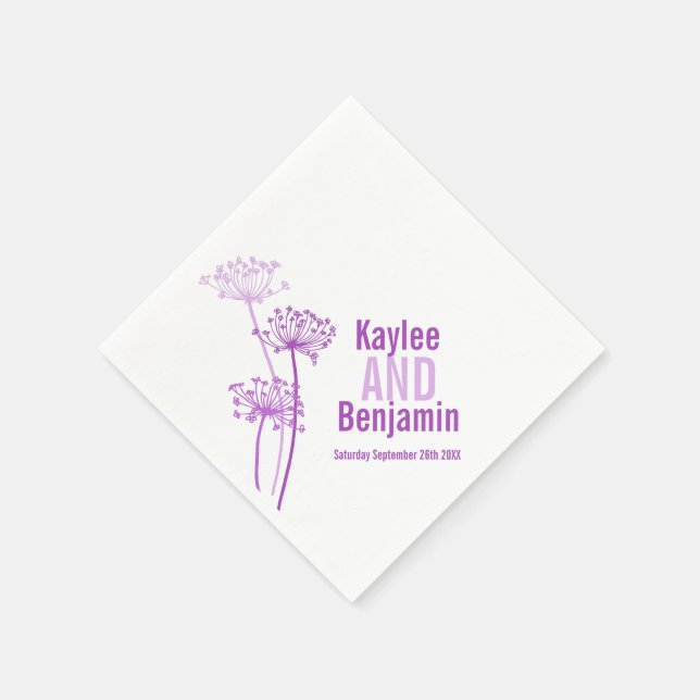 Wedding chervil / cows parsley purple paper napkin (Corner)