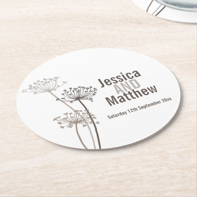 Wedding chervil graphic art brown paper coasters (Angled)