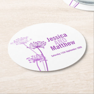 Wedding chervil graphic art purple paper coasters