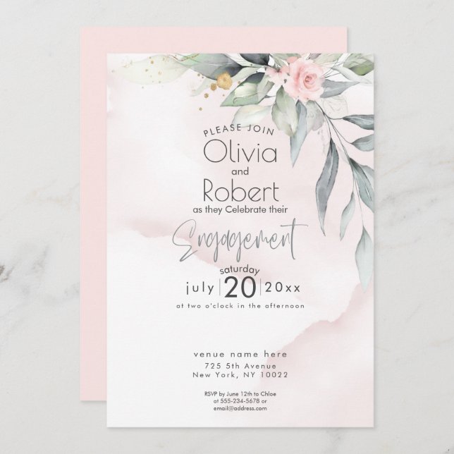 Wedding | Chic Boho Woodland Foliage and Roses Invitation (Front/Back)