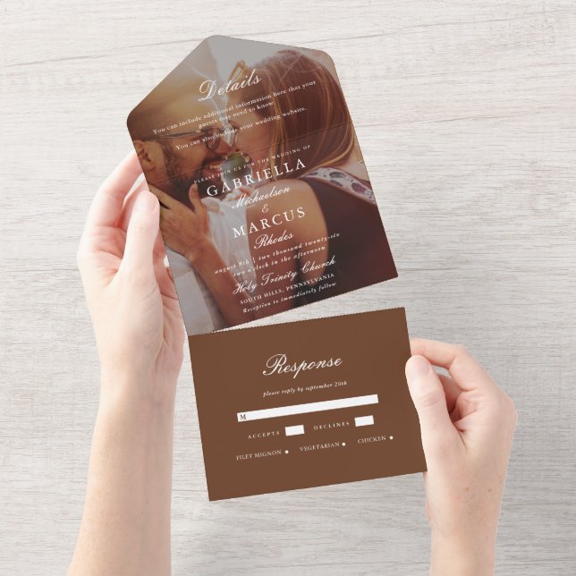 Wedding Chic Brown All In One Photo Invitation (Tearaway)
