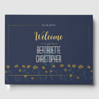 Wedding Chic Modern Elegant Simple Blue Yellow Guest Book