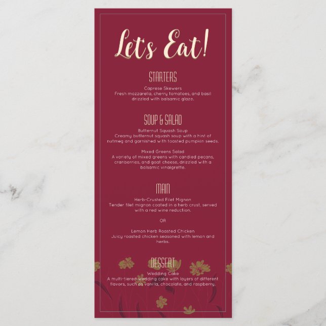 Wedding Chic Modern Elegant Simple Red Wine Menu (Front)