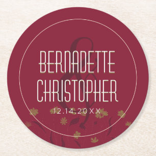 Wedding Chic Modern Elegant Simple Red Wine Round Paper Coaster