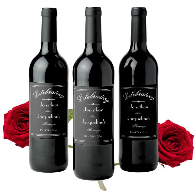 Wedding Chic Personalised B & W Wine Bottle Labels (Chic, Elegant Marriage Celebration Wine Bottle Labels.)