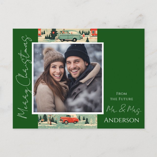 Wedding Christmas Retro Save the Date Postcard (Front)
