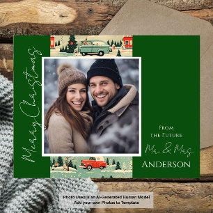 Wedding Christmas Retro Save the Date Postcard