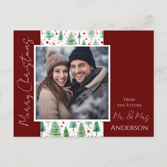 Wedding Christmas Trees Save the Date Postcard (Front)