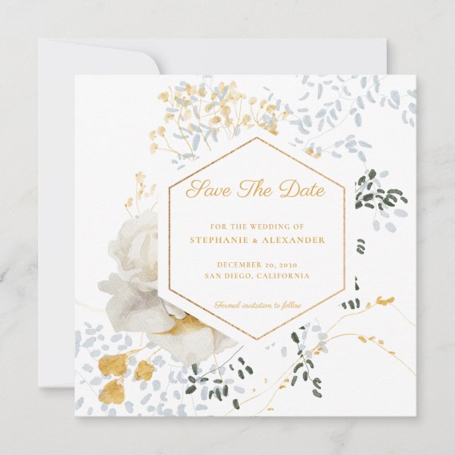 Wedding Christmas Winter Floral Save The Date (Front)