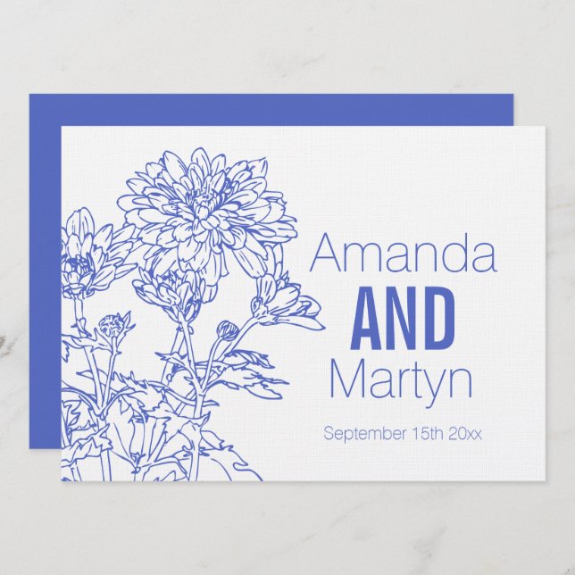 Wedding chrysanthemum blue wedding invite (Front/Back)