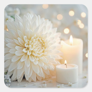 Wedding Chrysanthemum Flower and Candles Square Sticker