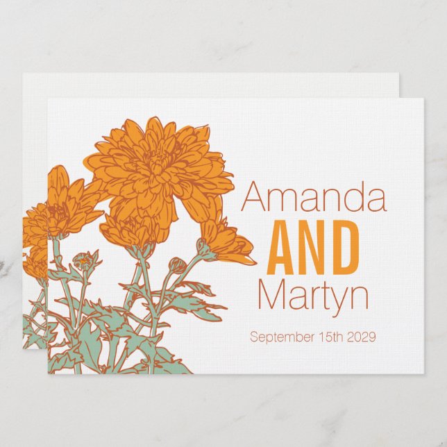 Wedding chrysanthemum orange fall wedding invites (Front/Back)