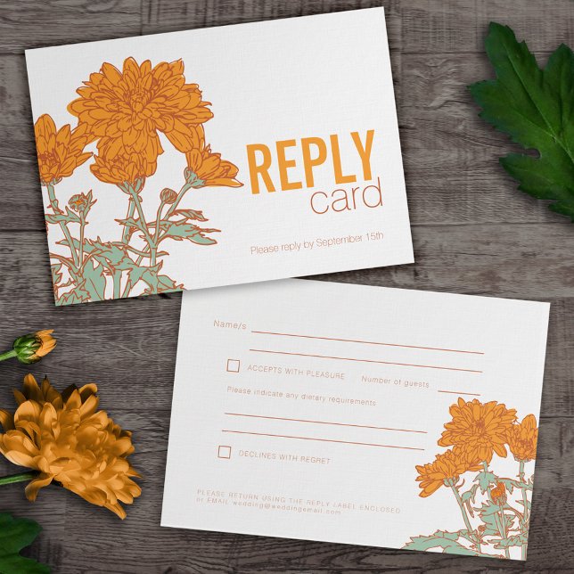 Wedding chrysanthemum orange fall wedding rsvp invitation (Creator Uploaded)