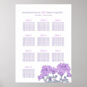 Wedding chrysanthemum purple flower art table plan poster
