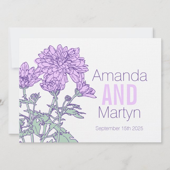 Wedding chrysanthemum purple wedding invite (Front)