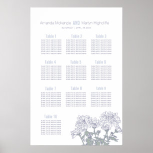 Wedding chrysanthemum white drawn art table plan poster