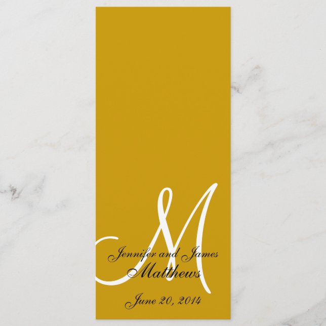 Wedding Church Program Monogram Gold & White Programme (Front)