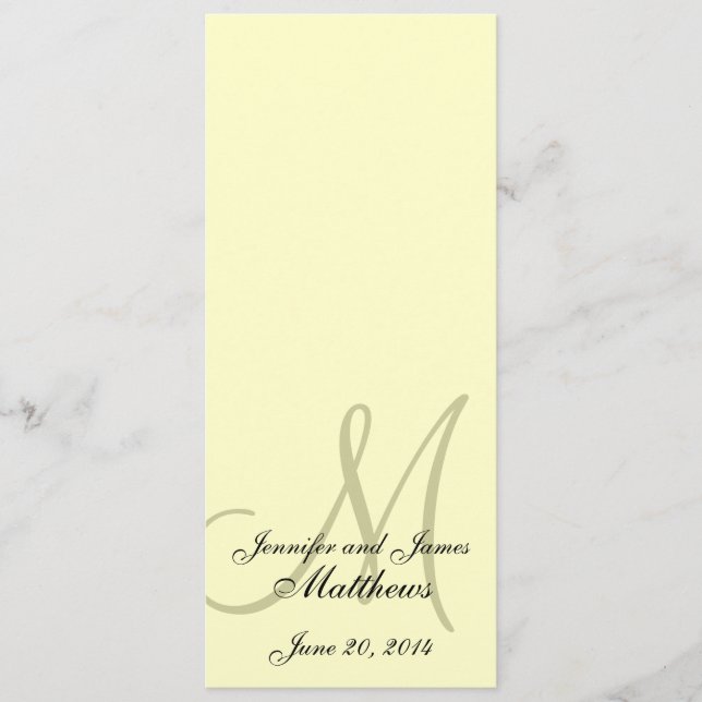 Wedding Church Program Monogram Ivory Cream Programme (Front)