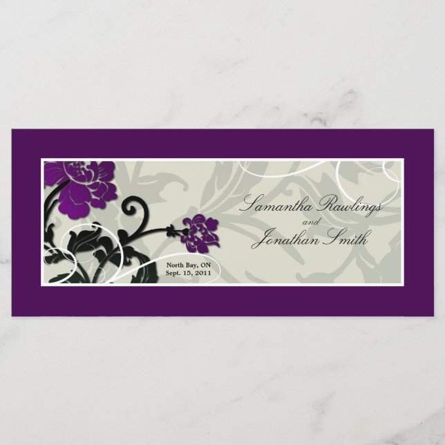 Wedding Church Program - Purple Floral Swirl Programme (Front)