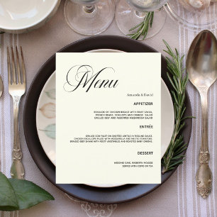 Wedding classic ivory dinner menu card