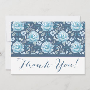 Wedding Classic Navy Blue Floral Thank You Card