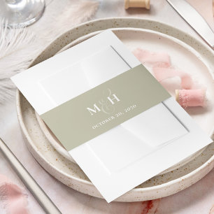 Wedding Classic Simple Sage Green Monogram Invitation Belly Band