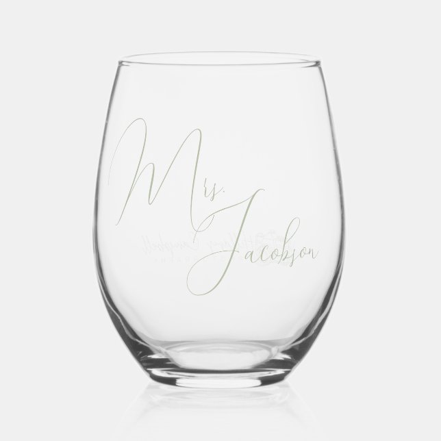 Wedding Client Gift Custom Name and Business Logo Stemless Wine Glass (Front)