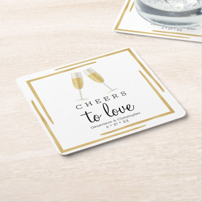 Wedding Coaster | Gold Cheers to Love Paper Napkin (Angled)