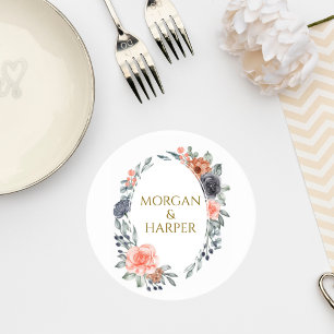 Wedding Coaster with Soft Peach & Blue Flowers