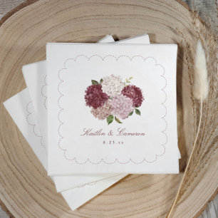 Wedding Cocktail Burgundy Hydrangea Floral Napkin
