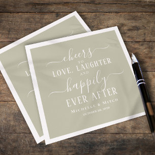Wedding Cocktail Cheers Typography Sage Green Napkin
