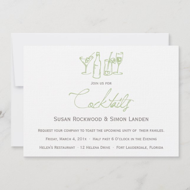 Wedding Cocktail Invitations  |  Green (Front)
