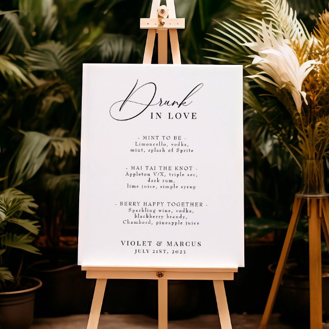 Wedding Cocktail or Bar Menu Elegant Drunk in Love Poster (Creator Uploaded)