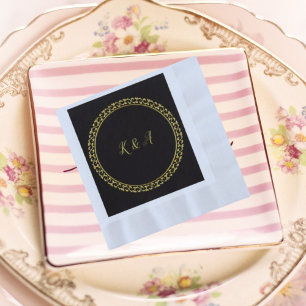 Wedding Coined Paper Napkin Gold/Black Initial 