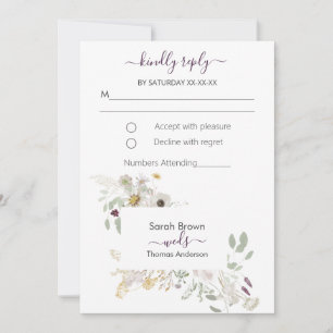 Wedding COLOURFUL WILDFLOWER YELLOW AND  PURPLE Invitation