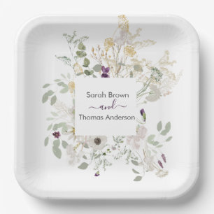 Wedding COLOURFUL WILDFLOWER YELLOW AND PURPLE Paper Plate