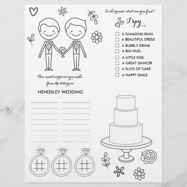 Wedding Colouring and Activity Page (Front)