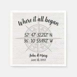 Wedding Compass GPS Coordinates Napkin