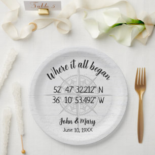 Wedding Compass GPS Coordinates  Paper Plate
