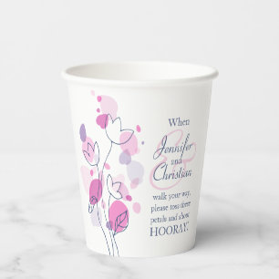 Wedding confetti petals custom name blue pink paper cups