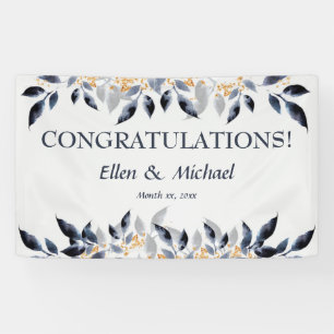 Wedding Congratulations Banner Elegant Blue Gold