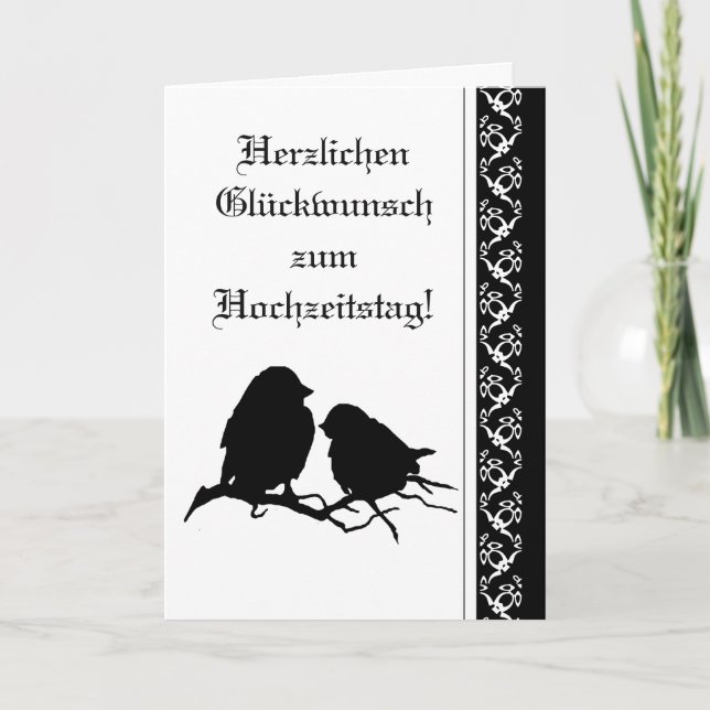 Wedding Congratulations Bird Silhouette German Card (Front)