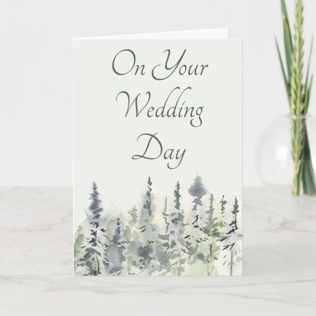 Wedding Congratulations Card Evergreen Trees (Front)