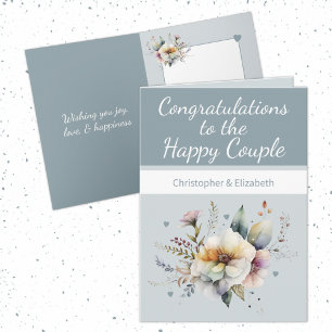 Wedding Congratulations couple floral blue Card