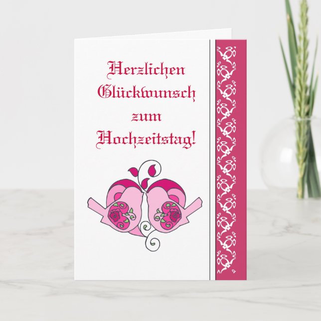 Wedding Congratulations Floral Heart Bird German Card (Front)