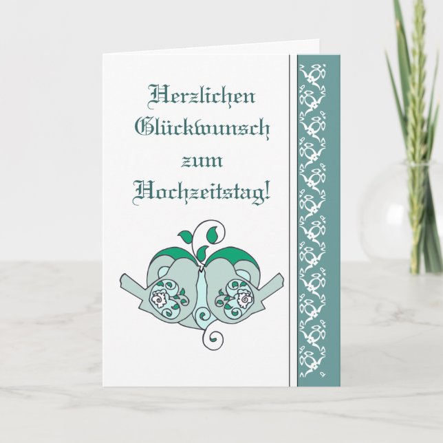 Wedding Congratulations Floral Heart Bird German Card (Front)