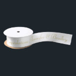Wedding Congratulations Gold Name Personalised Satin Ribbon<br><div class="desc">Wedding Congratulations Vegas Gold Name Personalised Ribbon features a "Congratulations (your personalised names)" in elegant vegas gold calligraphy script on a white background. Personalised by editing the text in the text boxes. Perfect for engagements,  weddings and anniversaries. Created by Evco Studio www.zazzle.com/store/evcostudio</div>