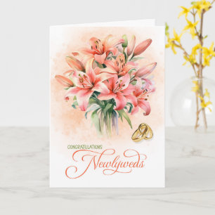 Wedding Congratulations Newlyweds Peach Lilies Card